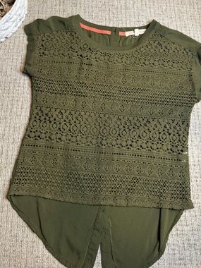 Rewind Olive Green Crochet Lace Top with Scoop Neck